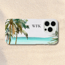 Funda iPhone 16 Pro Max Palm Tree tropical monogramada deja playa azul
