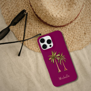 Funda iPhone 16 Pro Max Palm Trees Tropicales Modernos Rojo Borgoña