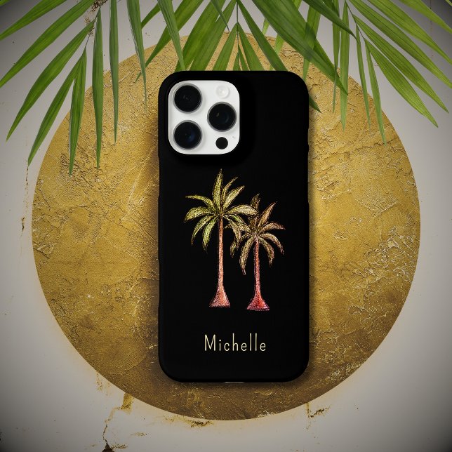 Funda iPhone 16 Pro Max Palm Trees Tropicales Modernos Simple Negro (Subido por el creador)