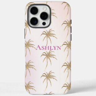 Funda iPhone 16 Pro Max Palmeras Tropicales de Oro Rosado de Rubor