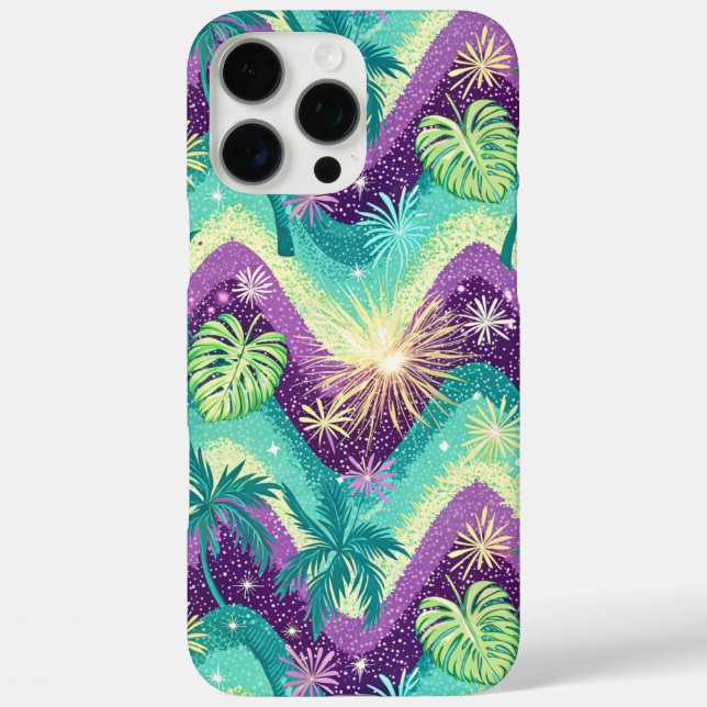 Funda iPhone 16 Pro Max Palmeras verdes y violetas (Reverso )