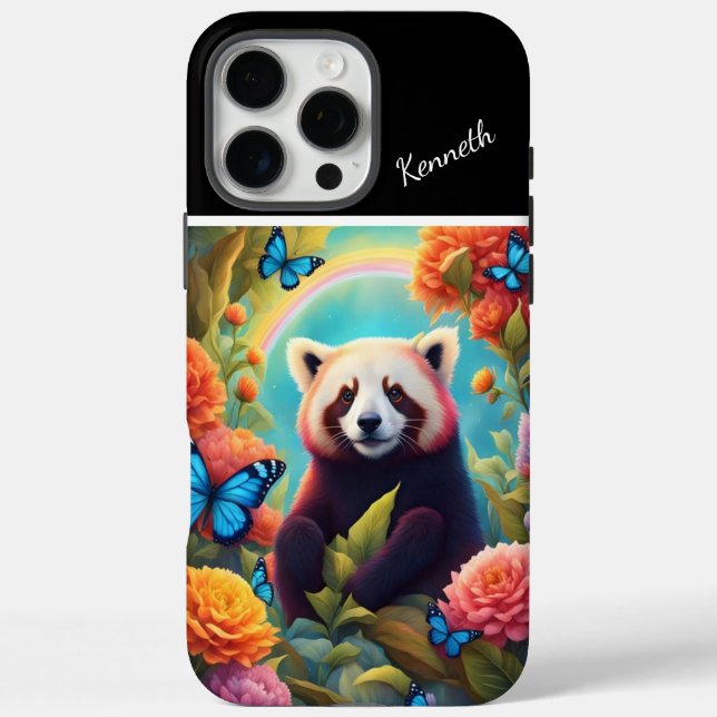 Funda iPhone 16 Pro Max Panda rojo en flor (Reverso)