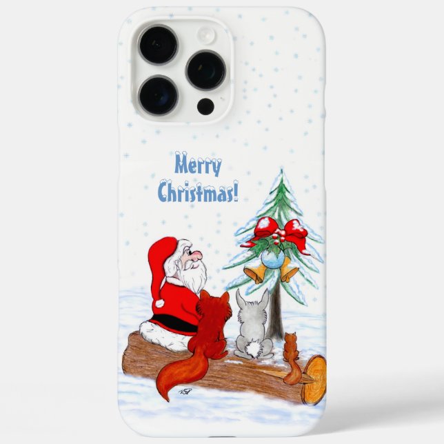 Funda iPhone 16 Pro Max Papá Noel con conejo zorro y ardilla (Reverso )