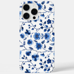 Funda iPhone 16 Pro Max Papel tisú de patrones florales azules French Cott