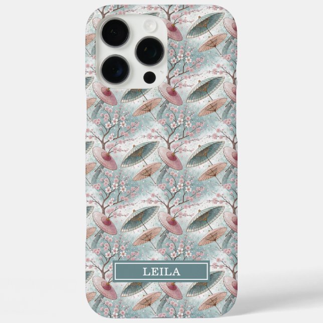 Funda iPhone 16 Pro Max Paraguas Japonés Sakura con Patrón Monogramado (Reverso )