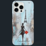 Funda iPhone 16 Pro Max Paraíso<br><div class="desc">Dramática pintura del sueño de ir a París. Las grandes pinceladas añaden el drama a esta pintura de una mujer de color negro que lleva una bolsa roja y camina hacia la Torre Eiffel. Añade tu nombre en un elegante tipo de letra para un funda encantador!</div>