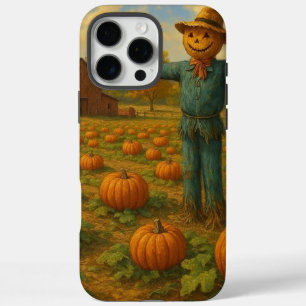 Funda iPhone 16 Pro Max parche de calabaza de otoño y espantapájaros