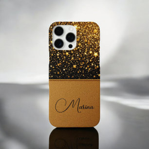 Funda iPhone 16 Pro Max Parking de oro radiante (cuero Purpurina)