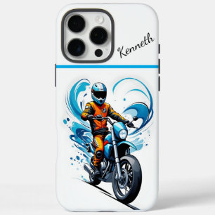 Funda iPhone 16 Pro Max Paseo en motocicleta por la ola azul