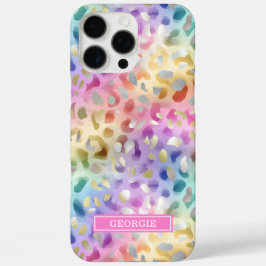 Funda iPhone 16 Pro Max Pastel Iridescent Leopard Print Monogrammed