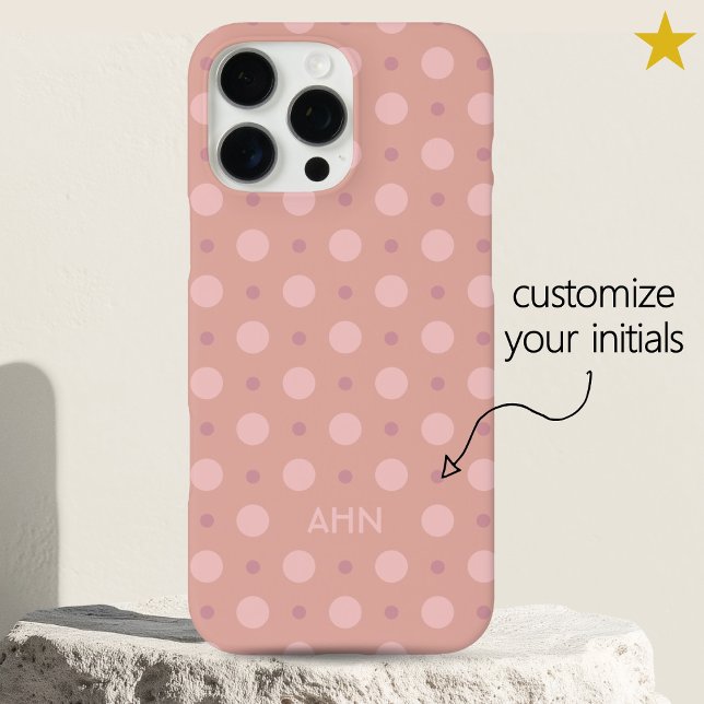 Funda iPhone 16 Pro Max Pastel Pink Dots Pattern Custom Name Initials (Subido por el creador)