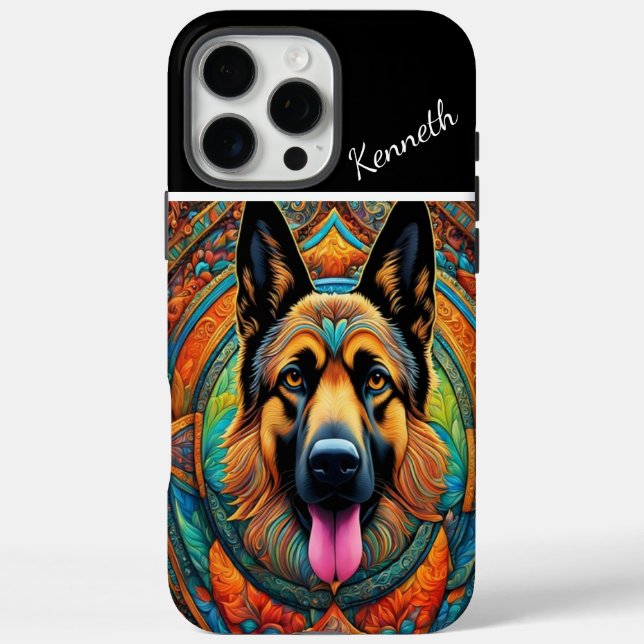 Funda iPhone 16 Pro Max Pastor alemán en Mandala (Reverso)