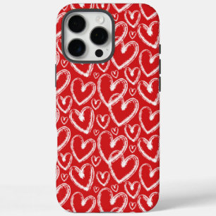 Funda iPhone 16 Pro Max Patrón blanco rojo del corazón del pincel moderno