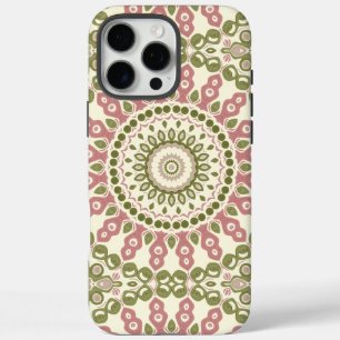 Funda iPhone 16 Pro Max Patrón Bohemio Vintage Mandala Verde y Rosa
