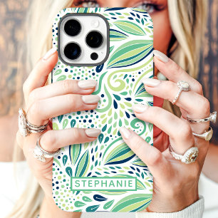 Funda iPhone 16 Pro Max Patrón Botánico de Hoja con Nombre Personalizado