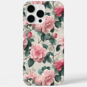 Funda iPhone 16 Pro Max Patrón botánico romántico de flores de peonía rosa