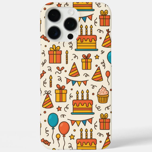 Funda iPhone 16 Pro Max Patrón continuo de fiesta de cumpleaños vibrante (Reverso )