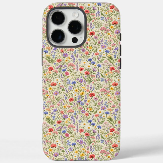 Funda iPhone 16 Pro Max Patrón continuo de pradera de flores silvestres co (Reverso)