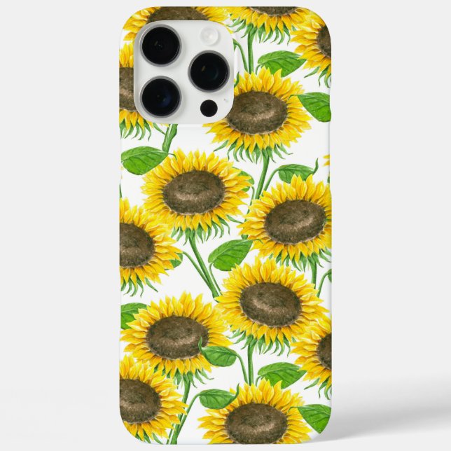 Funda iPhone 16 Pro Max Patrón de acuarela de girasoles (Reverso )