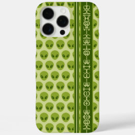 Funda iPhone 16 Pro Max Patrón de Alien Verde Cubierto con tu nombre en gl