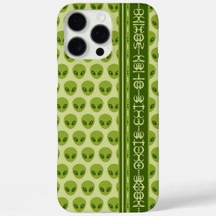 Funda iPhone 16 Pro Max Patrón de Alien Verde Cubierto con tu nombre en gl
