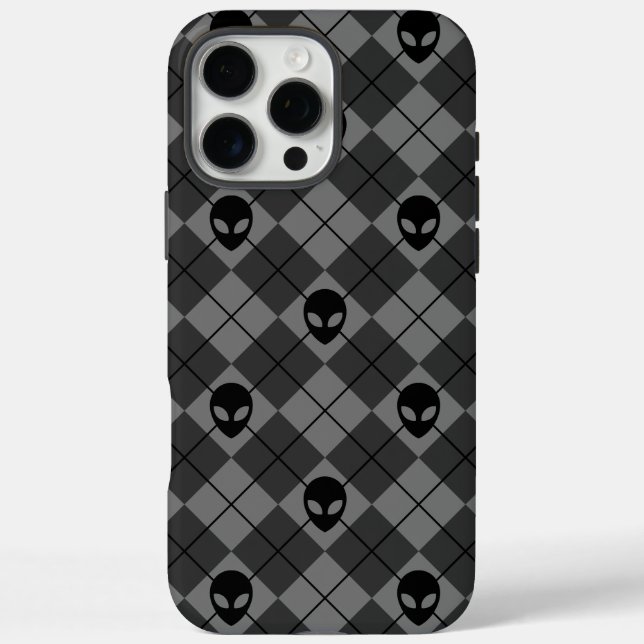 Funda iPhone 16 Pro Max Patrón de arglos para extranjeros negros y grises (Reverso)
