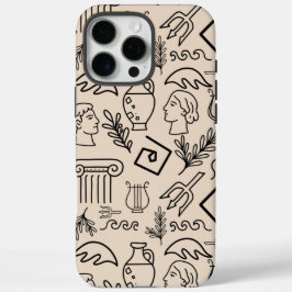 Funda iPhone 16 Pro Max Patrón de arte lineal de la antigua Grecia