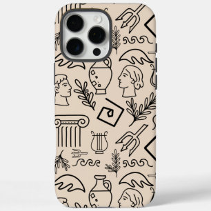 Funda iPhone 16 Pro Max Patrón de arte lineal de la antigua Grecia