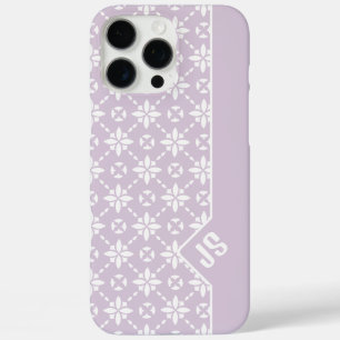 Funda iPhone 16 Pro Max Patrón de baldosas de flores blancas en monograma