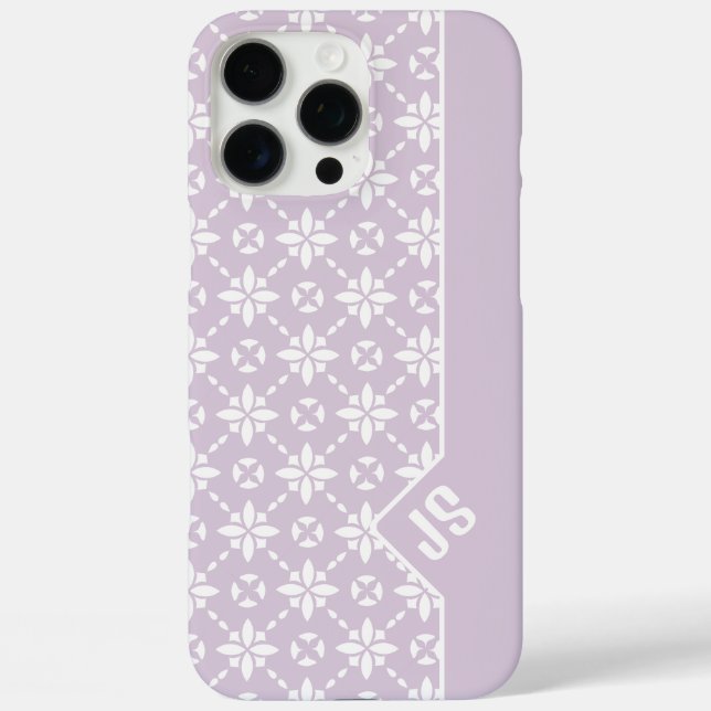 Funda iPhone 16 Pro Max Patrón de baldosas de flores blancas en monograma  (Reverso )