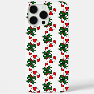 Funda iPhone 16 Pro Max Patrón de bastón de caramelo de Navidad con lazos 