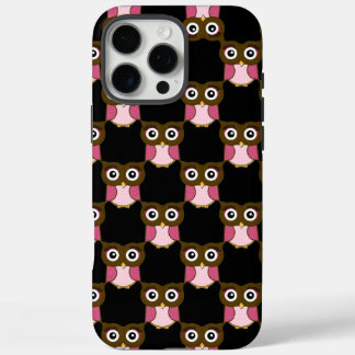 Funda iPhone 16 Pro Max Patrón de búho rosado y marrón lindo elegir color