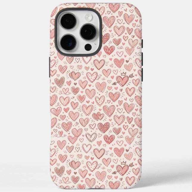 Funda iPhone 16 Pro Max Patrón de corazón dibujado a mano (Reverso)