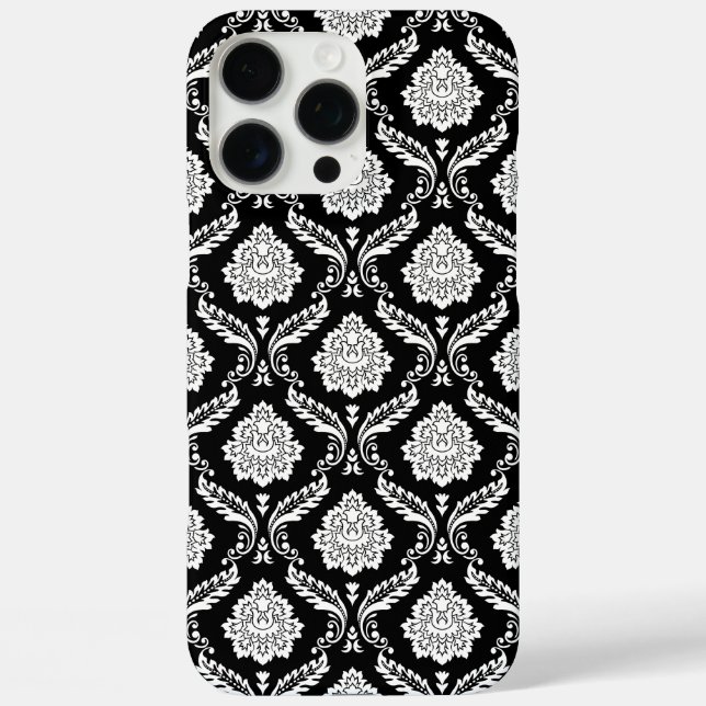 Funda iPhone 16 Pro Max Patrón de Damasco Rococó Blanco sobre Negro  (Reverso )