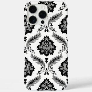 Funda iPhone 16 Pro Max Patrón de Damasco Rococó Gris Negro Blanco