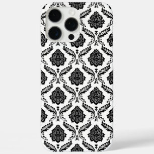 Funda iPhone 16 Pro Max Patrón de Damasco Rococó Negro sobre Blanco