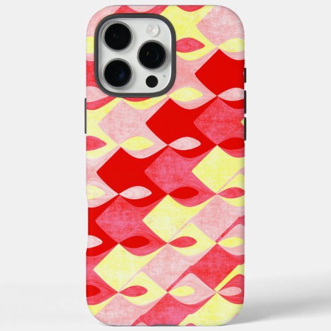 Funda iPhone 16 Pro Max Patrón de diamante geométrico retro rojo, rosa y a (Reverso)