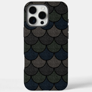 Funda iPhone 16 Pro Max Patrón de Escama de Dragón Escalonada Oscura