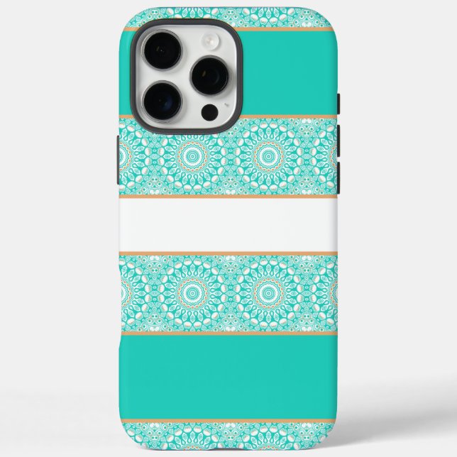 Funda iPhone 16 Pro Max Patrón de franja de mandala turquesa (Reverso)