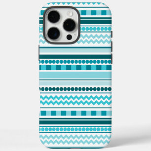 Funda iPhone 16 Pro Max Patrón de franja geométrica azul turquesa