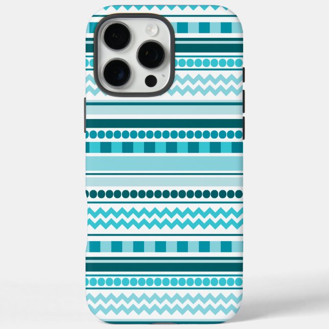 Funda iPhone 16 Pro Max Patrón de franja geométrica azul turquesa (Reverso)