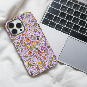 Funda iPhone 16 Pro Max Patrón de garabatos de Halloween adorable