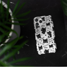 Funda iPhone 16 Pro Max Patrón de gatos y dichos negros