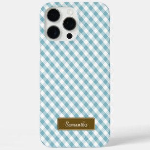 Funda iPhone 16 Pro Max Patrón de Gingham de Cute Pastel Azul