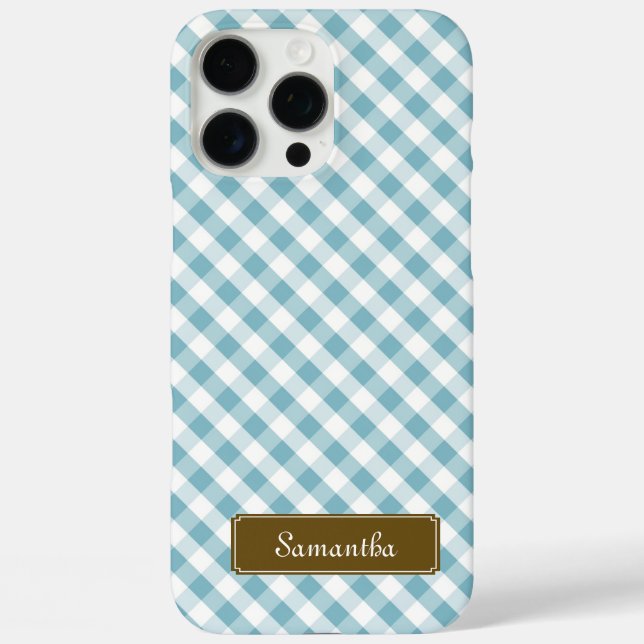 Funda iPhone 16 Pro Max Patrón de Gingham de Cute Pastel Azul (Reverso )
