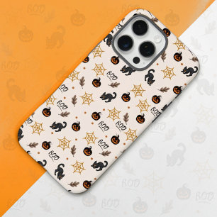 Funda iPhone 16 Pro Max Patrón de Halloween de calabaza de gato negro lind