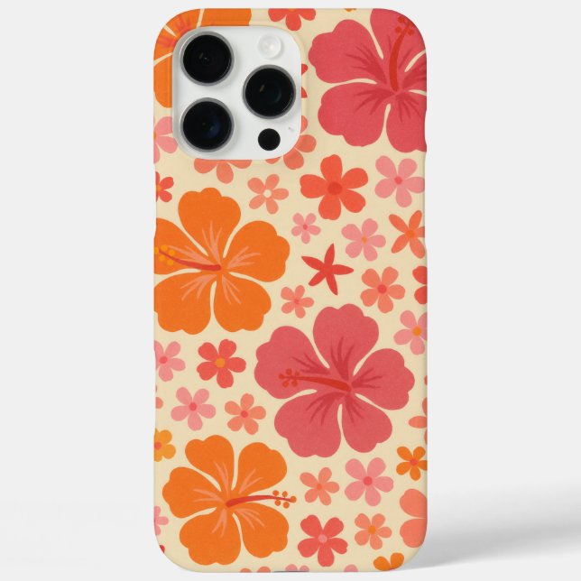 Funda iPhone 16 Pro Max Patrón de hibiscos de Hawái 60 (Reverso )