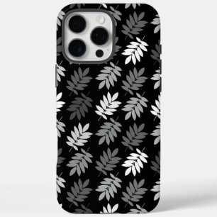 Funda iPhone 16 Pro Max Patrón de hoja de anciano negro blanco gris