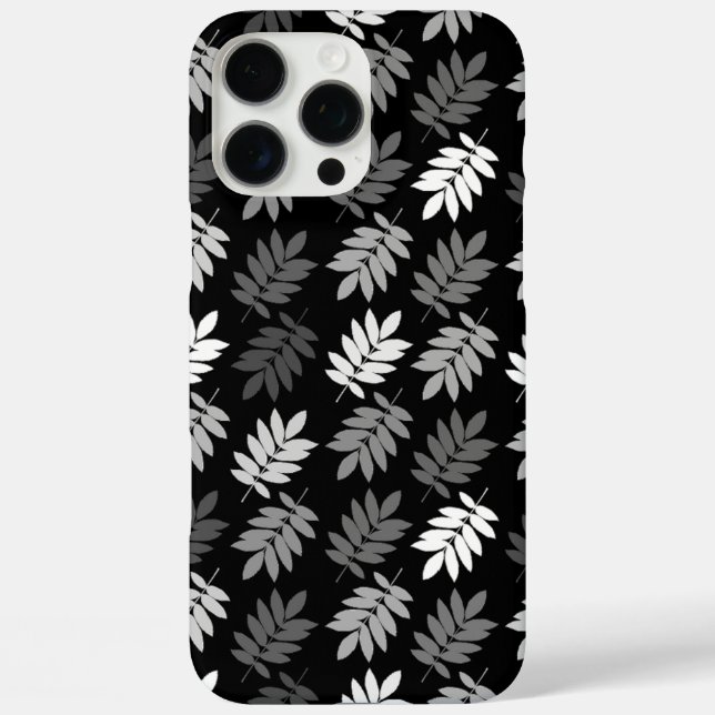 Funda iPhone 16 Pro Max Patrón de hoja de anciano negro blanco gris (Reverso )