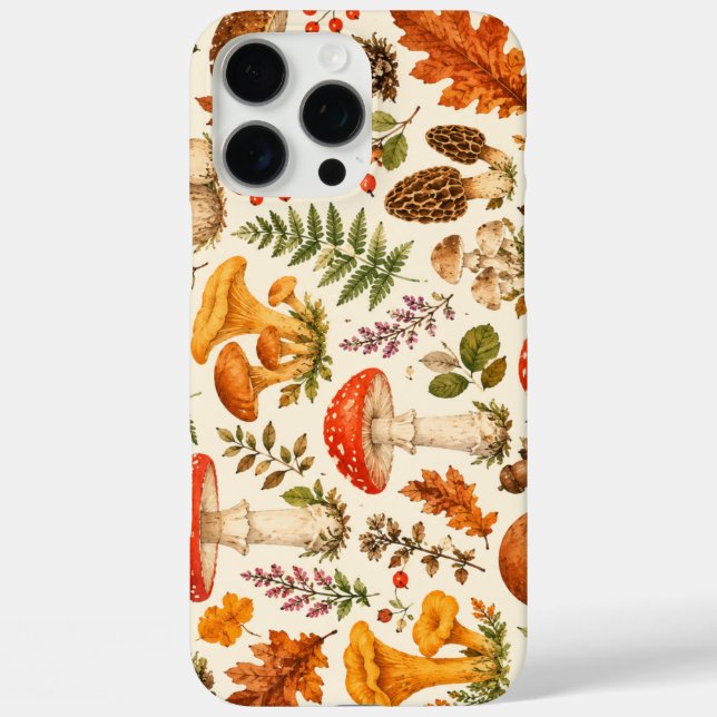 Funda iPhone 16 Pro Max Patrón de hongos de otoño en acuarela (Reverso )